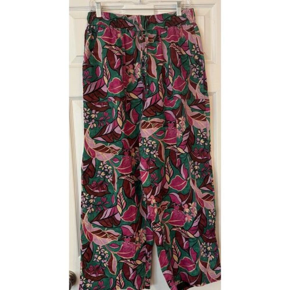 100% Linen Cynthia Rowley Palazzo Pant MED 30x28 Tropical‎ Floral Flowy Loose